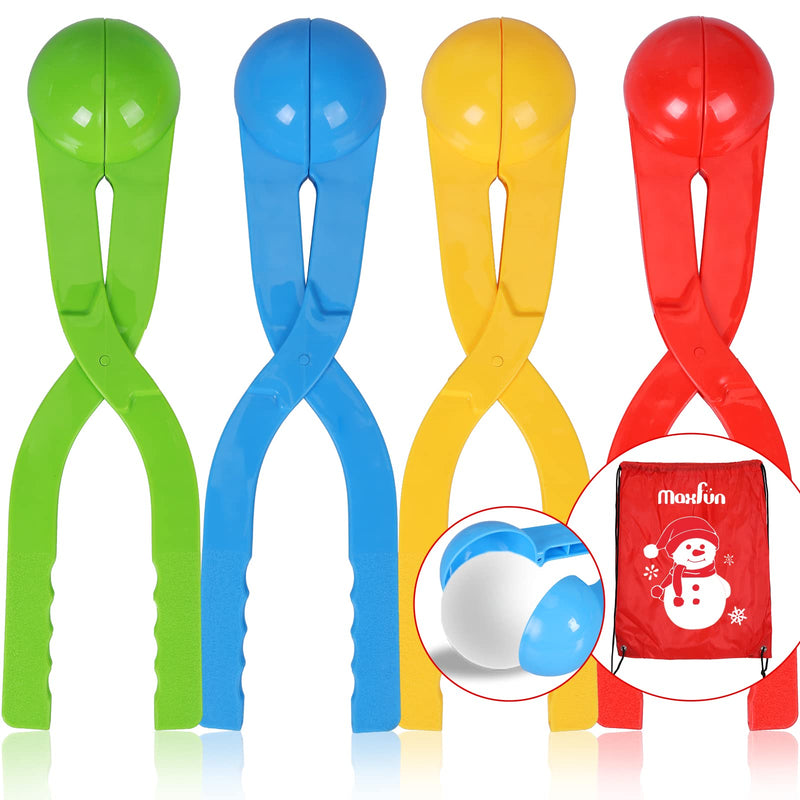 [Australia - AusPower] - Max Fun 4 Pack Snowball Maker Snow Ball Toys Games with Handle for Kids Outdoor Indoor Winter Snowball Fight Maker Tool Clip with Drawstring Bag 