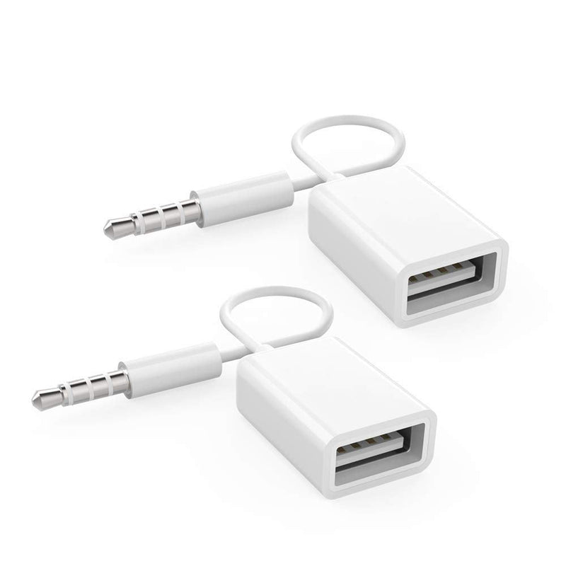 [Australia - AusPower] - AUX to USB Adapter 3.5mm Male Aux Audio Jack Plug to USB 2.0 Female Converter Cord Converter Cable Only for Car Aux Port White 2PACK(CAR Need Decode Function) 