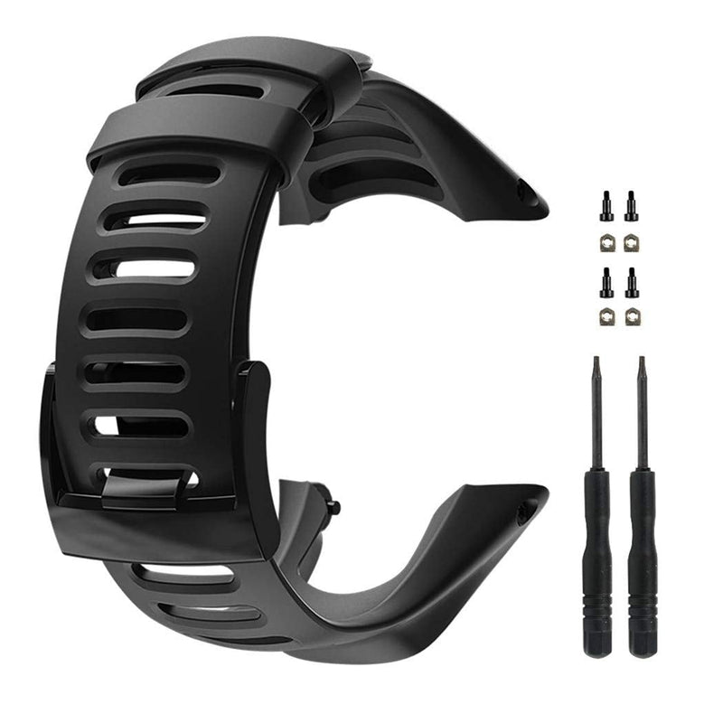 [Australia - AusPower] - Picowe Watch Band Strap, All Black Replacement Strap Compatible with Suunto Ambit 1/2/2S/2R/3 Sport/3 Run/3 Peak (With Screws) Including Screws 