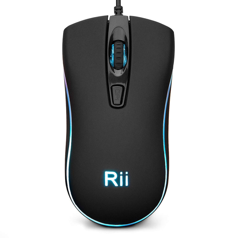 [Australia - AusPower] - Rii RM105 Wired Mouse,Computer Mouse with Colorful RGB Backlit,2400 DPI Levels,Comfortable Grip Ergonomic Optical ,USB Wired Mice Support Windows PC, Laptop,Desktop,Notebook,Chromebook (1 Pack) 
