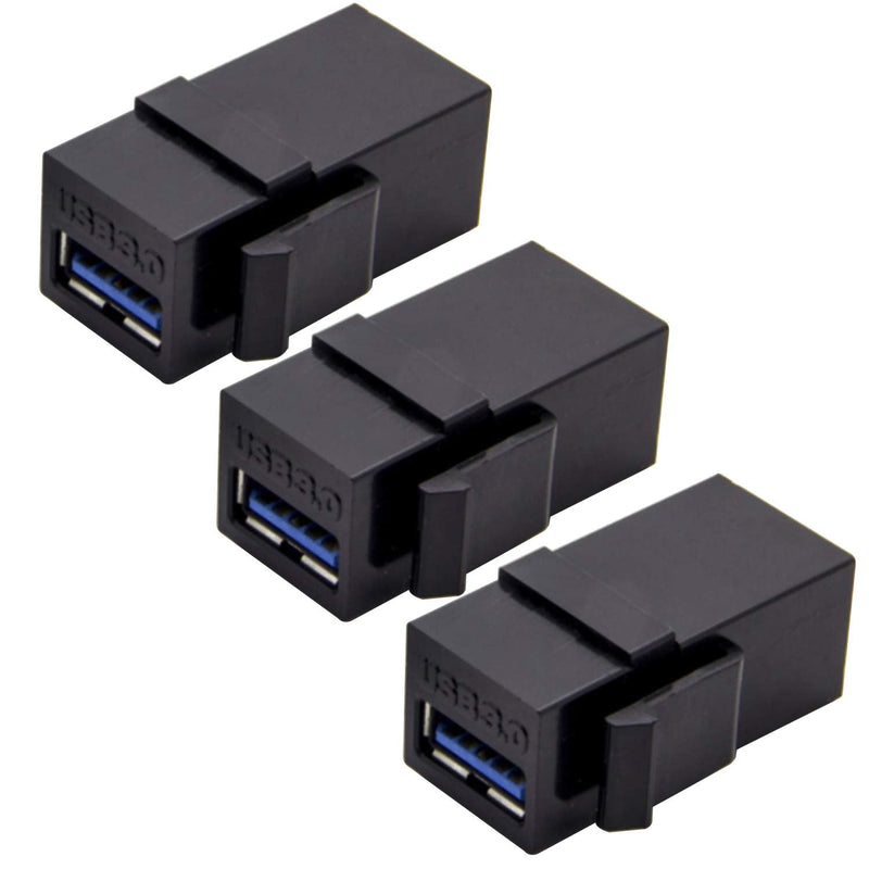 [Australia - AusPower] - AYECEHI USB 3.0 Keystone Jack Inserts (3 Pack) Female to Female Adapters Coupler Insert Snap-in Connector Socket Adapter Port for Wall Plate Outlet Panel - Black 