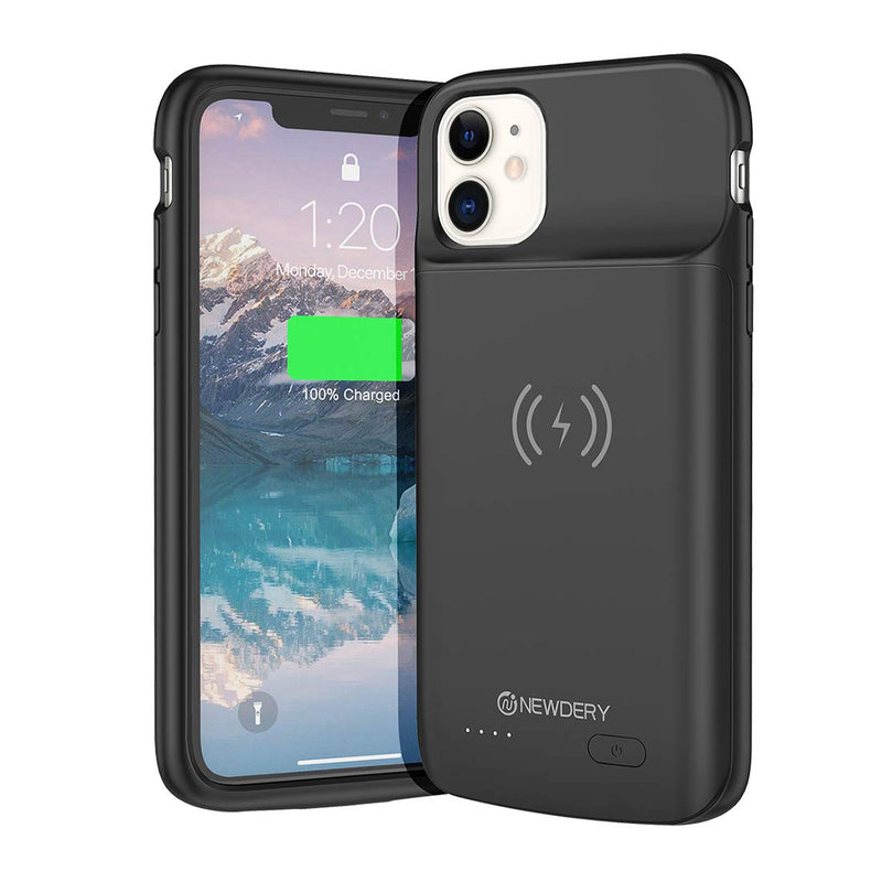 [Australia - AusPower] - NEWDERY Battery Case for iPhone 11 Qi Wireless Charging Compatible, 5000mAh Extended Battery Pack Rechargeable Protective Charger Case for iPhone 11 (6.1 inches) Black 