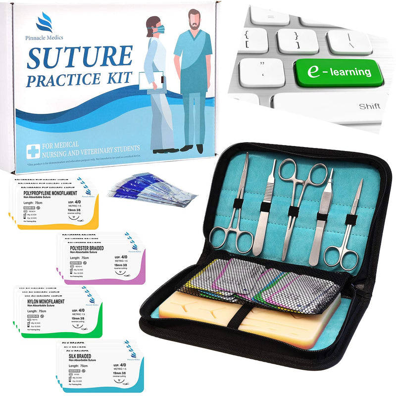 [Australia - AusPower] - Suture Kit | Suture Practice Kit for Medical Students | Suture Pad and Tool Kit | 24 Mixed Sutures Thread with Needle | Medical, Nursing, and Vet Student Suture Training | Step by Step Video Tutorial 