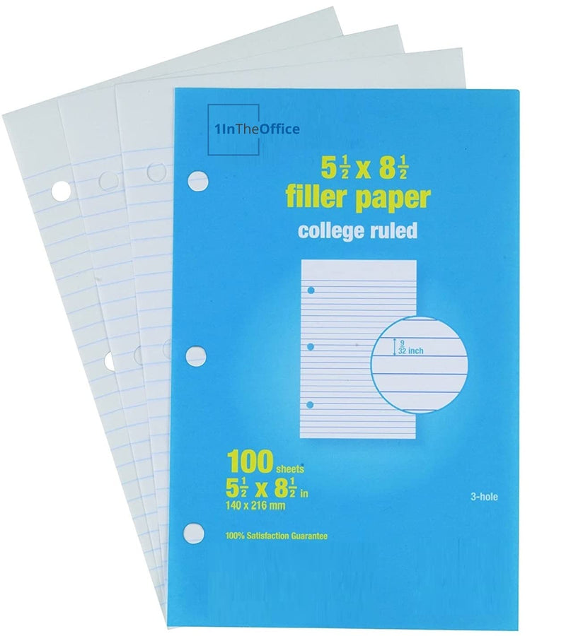 [Australia - AusPower] - 1InTheOffice College Ruled Filler Paper, 5.5 x 8.5 Mini Binder Filler Paper, White, 100 Sheets/Pack 