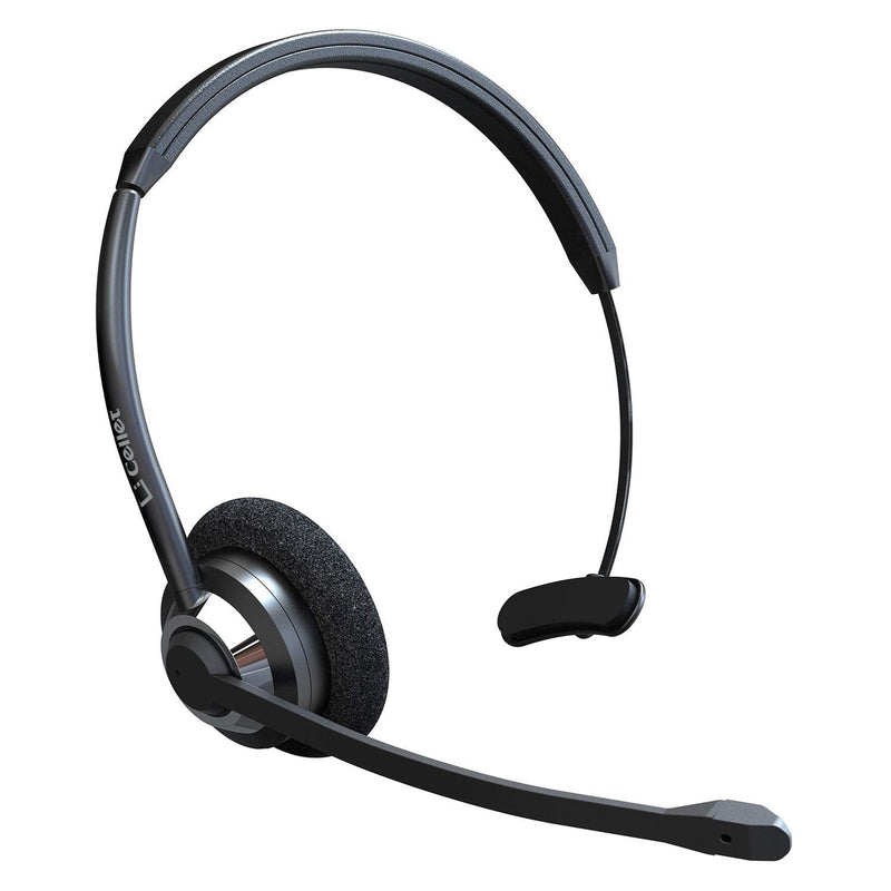 [Australia - AusPower] - Cellet Hands Free Wireless Bluetooth Headset Noise Cancelling Adjustable On Ear Piece with Boom Microphone Ideal for Office Truck Drivers Travel Work Customer Service Call Center 