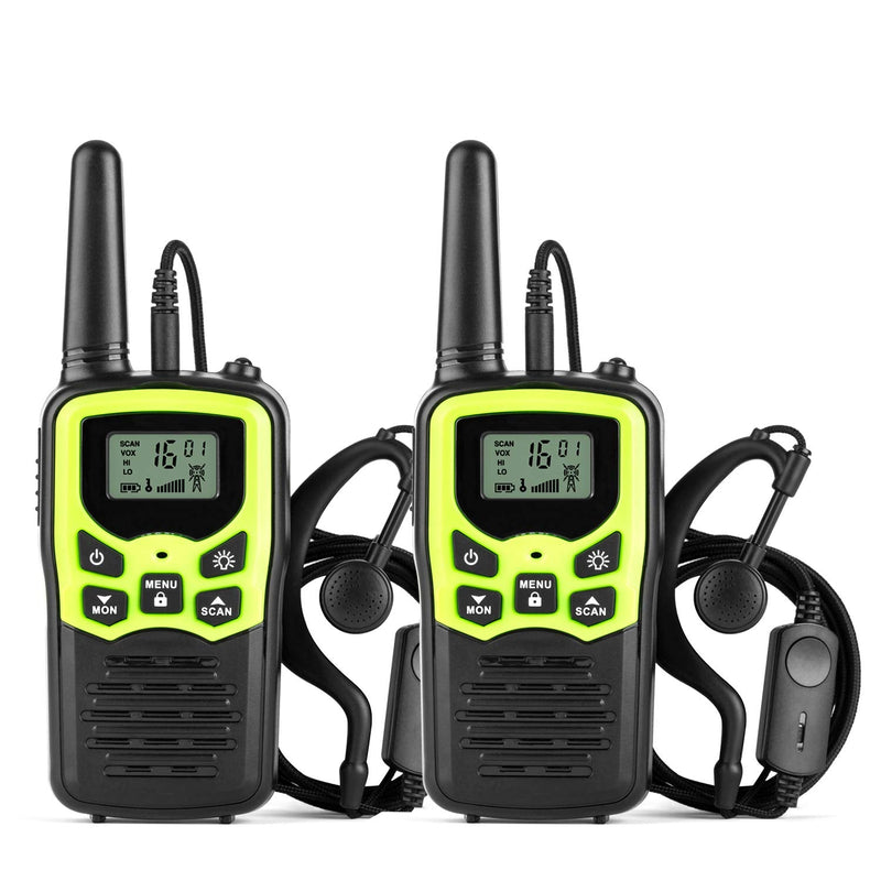 [Australia - AusPower] - Ankreu Walkie Talkies for Adults &Kids Long Range Walkie Talkie 2 Way Radio up to 5 Miles Range in The Open Fields 22 Channel UHF Handheld Walky Talky with Headsets/Earpieces 2 Pack Green 