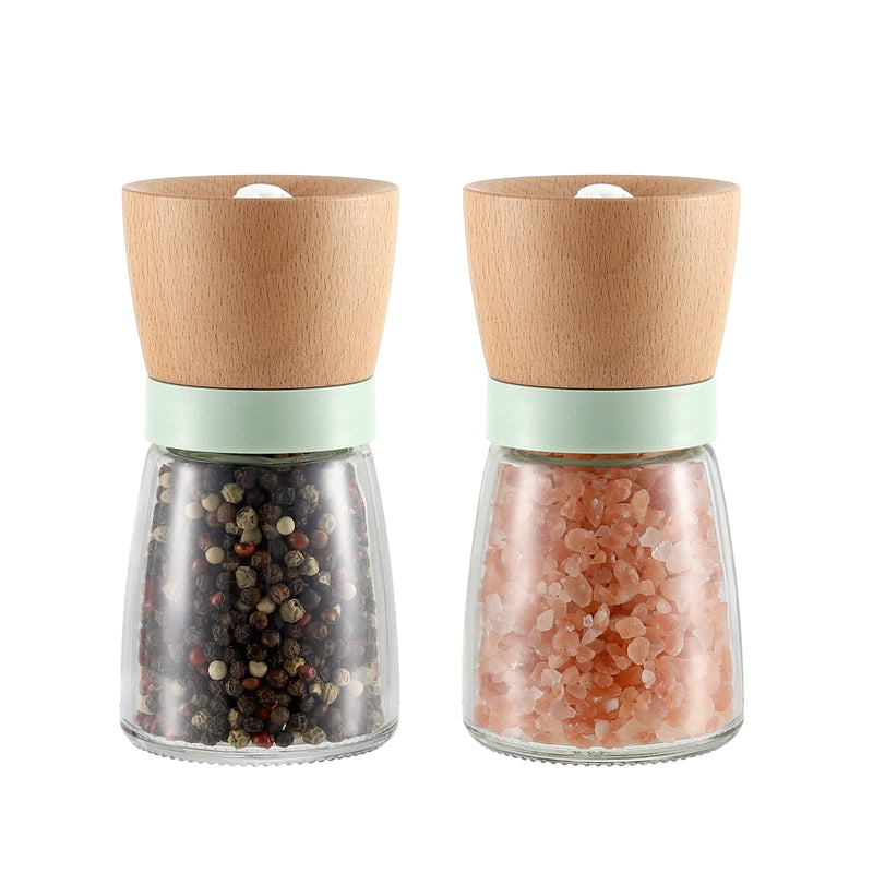 [Australia - AusPower] - Salt and Pepper Grinder Set Wood Adjustable Coarseness Refillable Pepper Grinder Mill Wood Farmhouse Salt and Pepper Shaker for Kitchen,Green Salt Grinder Kitchen Gift Green 