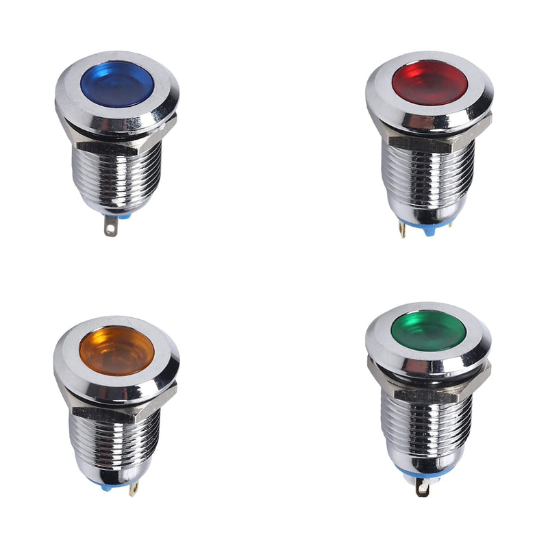 [Australia - AusPower] - Othmro 24v Indicator LED Light, 25.6mm/1.01inch M12 Metal Shell Panel Mount Waterproof Signal Lamp with O Ring, Red+Yellow+Blue+Green 4pcs Pilot Custom Dash Signal Lamp Concave Head Red Yellow Blue Green 12mm/0.47"×25.6mm/1.01" 