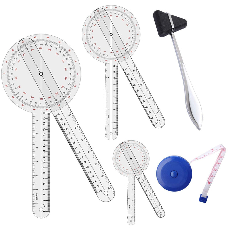 [Australia - AusPower] - OIIKI, 5 Piece Physical Therapy Set, Including 12/8/6 inch Goniometer, Taylor Hammer, Tape Measure 5PC 