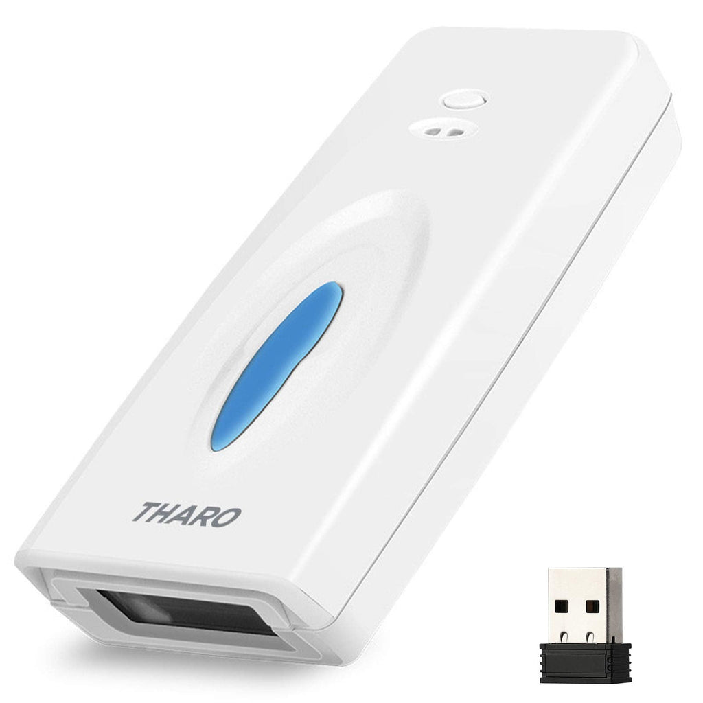[Australia - AusPower] - THARO M5 1D Portable Bluetooth Barcode Scanner, Compatible with Bluetooth Function & 2.4GHz Wireless & Wired Connection,Work with Windows, Mac,Android, iOS Phones, Tablets and Computers (White) White 