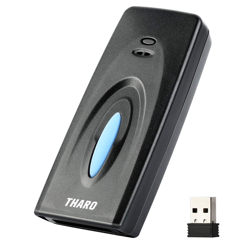 [Australia - AusPower] - THARO M5 1D Portable Bluetooth Barcode Scanner,USB Wired/2.4G Wireless/Bluetooth Compatible with Windows, Mac,Android, iOS Phones, Tablets and Computers (Black) 