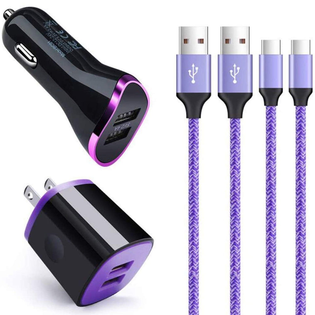 [Australia - AusPower] - Type C Car Charger, Wall Charger Plug 6ft USB C Cable Fast Charging Cord for Samsung Galaxy A50 A20 S10E S22 S21 FE S10 A80 S9 A21 S20,LG Stylo 6 5 4 V60 ThinQ V50 V40 V35 V30S V30 V20 G9 G8 G7 G6 Q70 Black Purple 