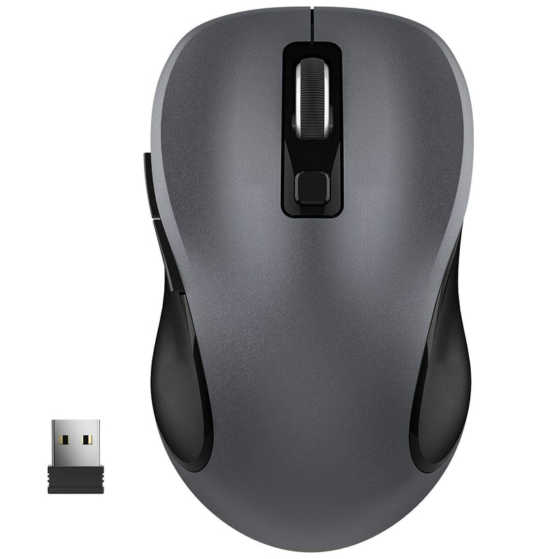 [Australia - AusPower] - WisFox 2.4G Wireless Mouse for Laptop, Ergonomic Computer Mouse with USB Receiver and 3 Adjustable Levels, 6 Button Cordless Mouse Wireless Mice for Windows Mac PC Notebook (Grey) Gray 