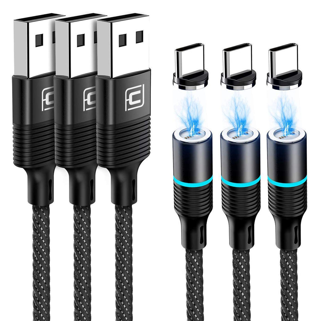 [Australia - AusPower] - USB C Magnetic Charging Cable 3 Pack 6.6ft, 3 Magnetic Tips, CAFELE Type-c Fast Charging Nylon Braided Cord for Samsung Galaxy S10 S10e S9 Note 8 9 S8 S8 Google Pixel Nexus LG Motorola HTC etc Black 