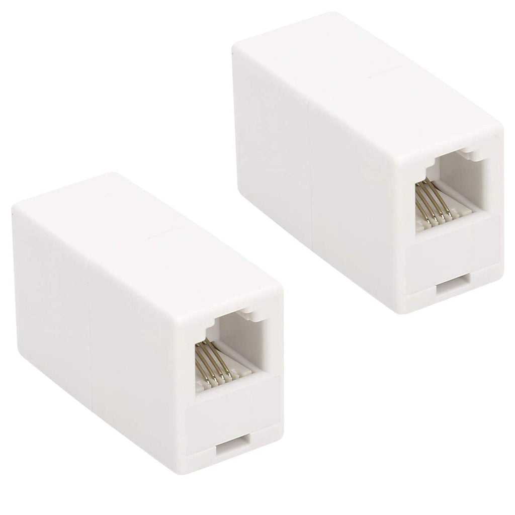 [Australia - AusPower] - RJ11 6P4C Inline Coupler, Uvital Modular Female to Female Straight Telephone Extension Cable Cord Coupler Adapter Jack White(2 Pack) 2 Pack 