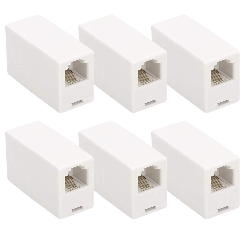[Australia - AusPower] - 6 Pack RJ11 6P4C Inline Coupler, Uvital Modular Female to Female Straight Telephone Extension Cable Cord Coupler Adapter Jack White 6 Pack 