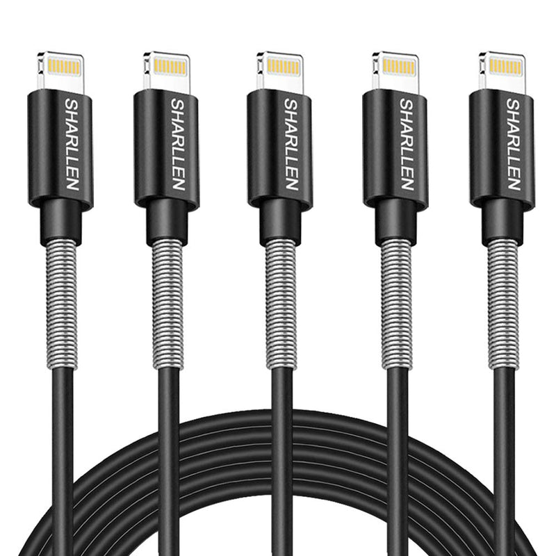[Australia - AusPower] - iPhone Cable Durable Lightning Charger Cable Spring iPhone Cord Fast iPhone Data Cable 5Pack 6FT USB Lightning Charging Cable Compatible iPhone XS/Max/XR/X/8/8P/7/7P/6S/iPad/iPod/IOS (Black) 