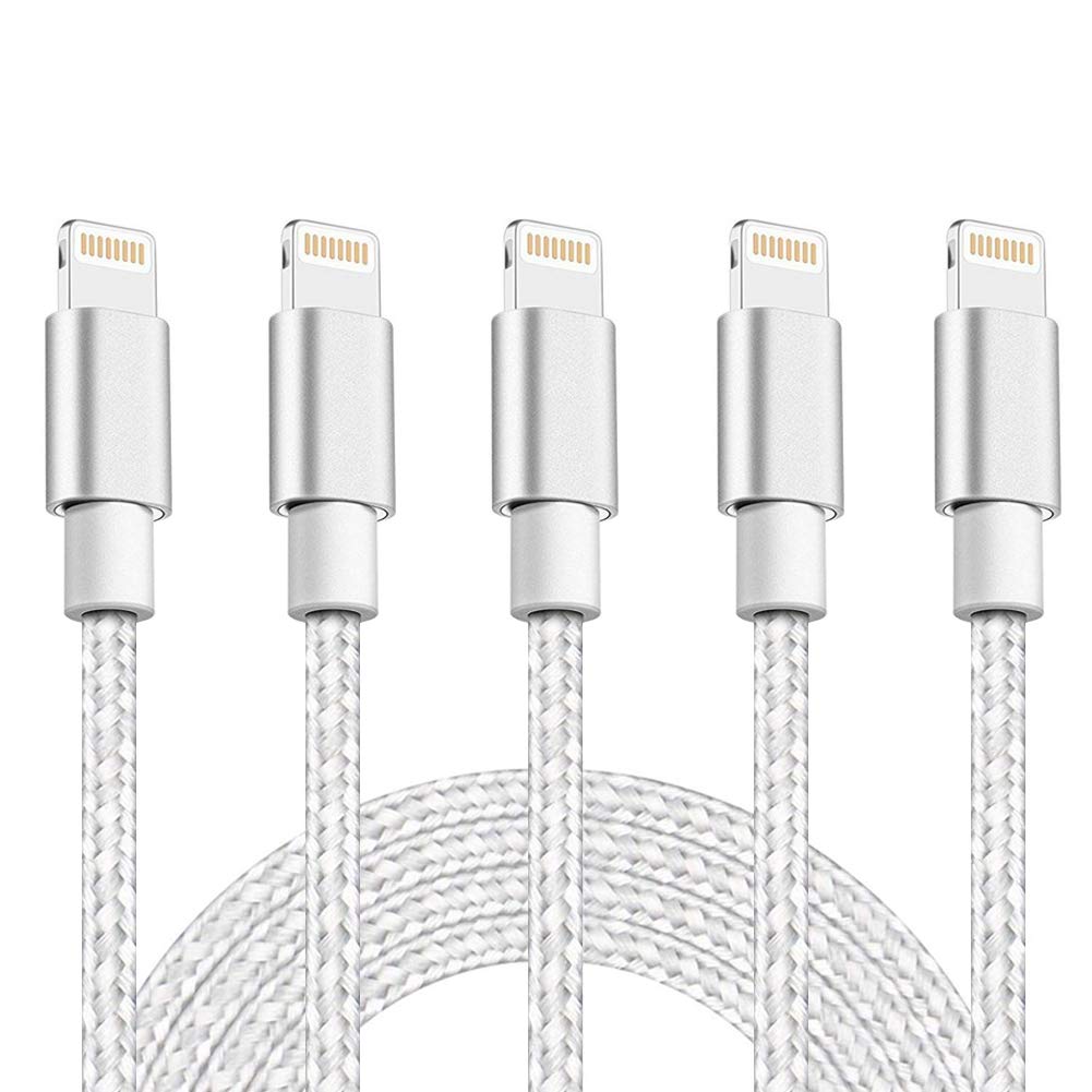 [Australia - AusPower] - iPhone Cable Nylon Braided Lightning Cable Durable iPhone Charger Cable Fast USB iPhone Charging Cord 5Pack 3FT iPhone Date Line Compatible iPhone XS/Max/XR/X/8/8P/7P/6S/iPad/iPod/IOS (Silver) 