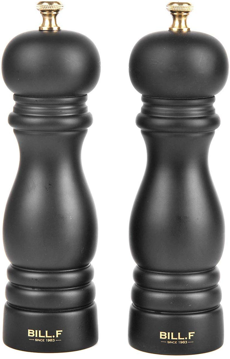 [Australia - AusPower] - BILL.F Salt and Pepper Grinder Wooden Pepper Mill Grinder Salt Pepper Shakers Set of 2 with Adjustable Ceramic Rotor- 7 Inch Black 