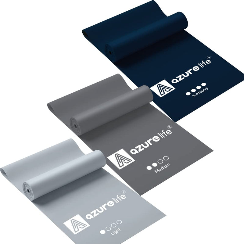 [Australia - AusPower] - A AZURELIFE Resistance Bands Set, Professional Non-Latex Elastic Exercise Bands, 5 ft. Long Stretch Bands for Physical Therapy, Yoga, Pilates, Rehab, at-Home or The Gym Workouts, Strength Training Gray 
