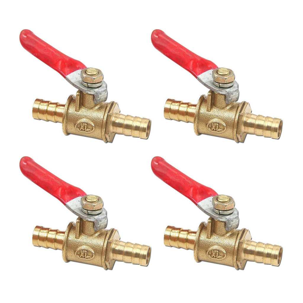 [Australia - AusPower] - Antrader 4 Pcs Forged Brass Ball Valve Mini Shut Off Switch with 180 Degree Operation Handle, 5/16" Hose Barb x 5/16" Hose Barb, Pipe Tubing Fitting 5/16" x 5/16" Regular, Red handle 