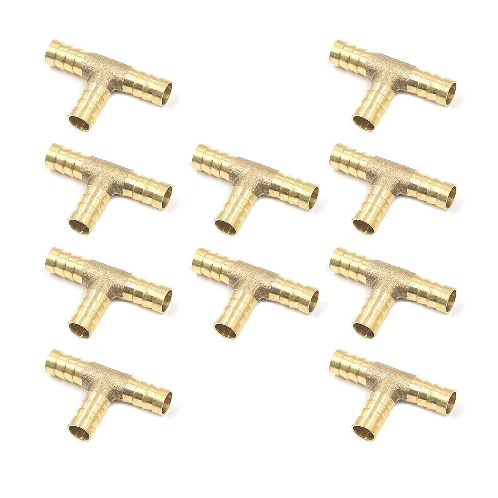 [Australia - AusPower] - Antrader 3/8" Tee Brass Hose Barb Fitting, 3-Way PEX Pipe Union Fittings, 10-Pack 3/8" x 3/8" x 3/8" Barb 