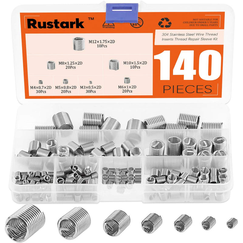 [Australia - AusPower] - Rustark 140 Pcs 304 Stainless Steel Assorted Wire Thread Inserts Kit Metric M3 M4 M5 M6 M8 M10 M12 Helicoil Type Wire Screw Sleeve Assortment 