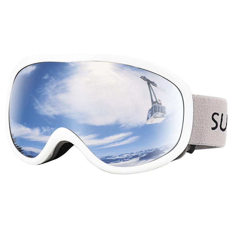 [Australia - AusPower] - Supertrip Snow Ski Goggles Anti-Fog 100% UV Protection Snowboard Skiing Goggles 1-white Frame/Silver Lens(vlt 12%) 