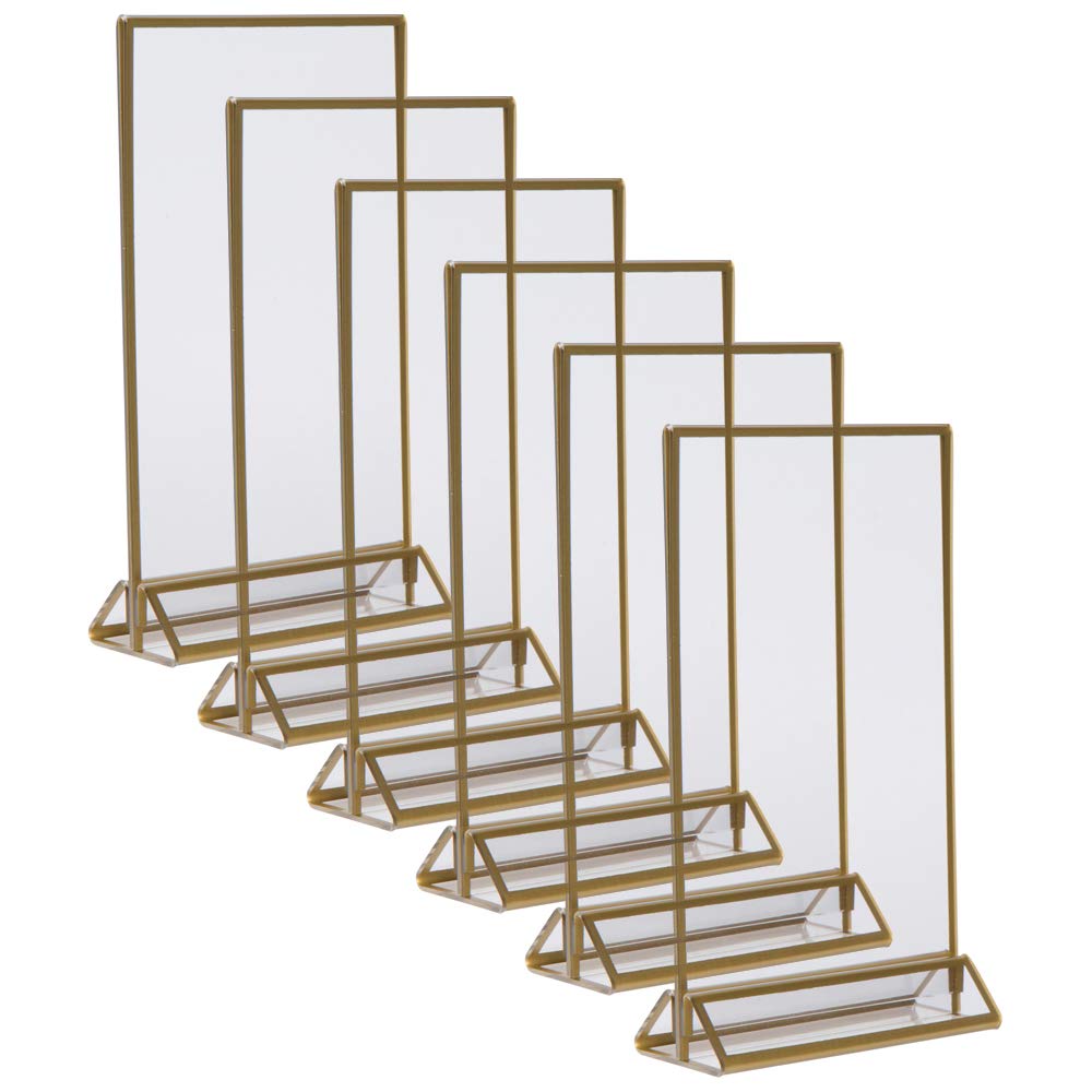[Australia - AusPower] - Gold Picture Frames Double Sided - 6 Pack - 4x6 Acrylic Gold Table Number Holders, Clear Easel Table Stands for Signs, Gold Frames for Wedding Table Numbers, Menu Holder, Photo Frame 4x6 (6 Pack) 
