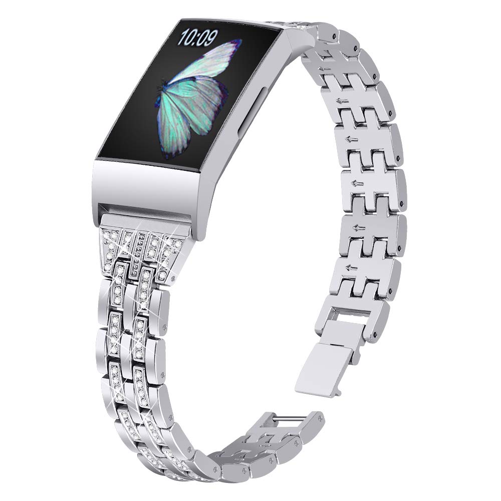 [Australia - AusPower] - Joyozy Slim Bling Bands Compatible with Fitbit Charge 3/Fitbit Charge 3 SE Smartwatch,Rhinestone Dressy Bracelet Replacement for Wristbands Accessories Jewelry Strap Women Girl(Silver) Silver 
