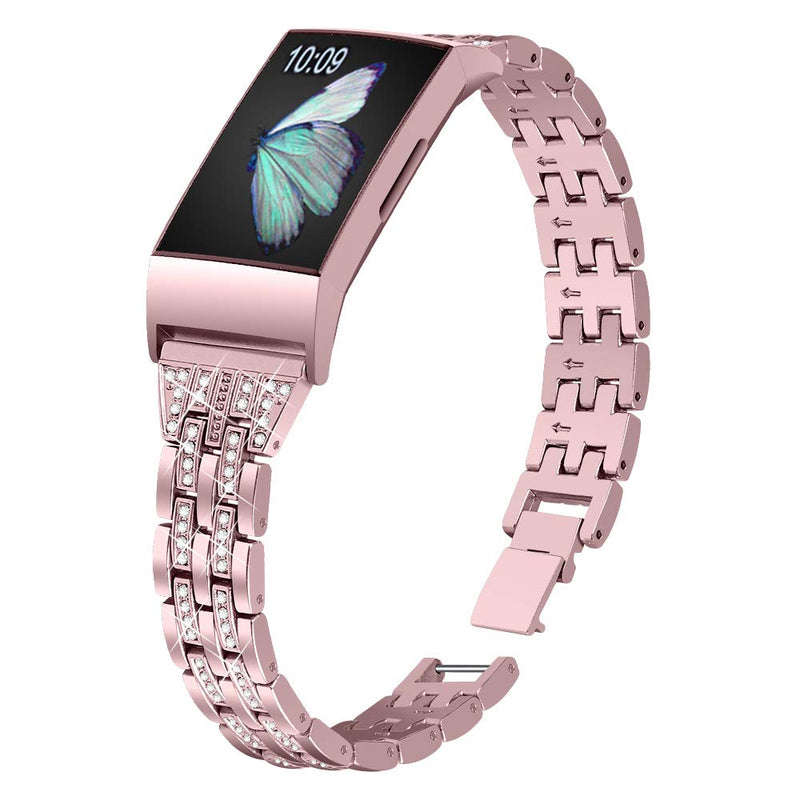 [Australia - AusPower] - Joyozy Slim Bling Bands Compatible with Fitbit Charge 3/Fitbit Charge 3 SE Smartwatch,Rhinestone Dressy Bracelet Replacement for Wristbands Accessories Jewelry Strap Women Girl(Rosegold) Rosegold 