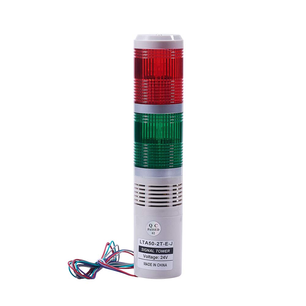 [Australia - AusPower] - Othmro 1Pcs 24V 3W Warning Light, Industrial Signal Light Tower Lamp, Column LED Alarm Round Tower Light, Indicator Continuous Light, Plastic Electronic Parts for Workstations with Sound Red Green 