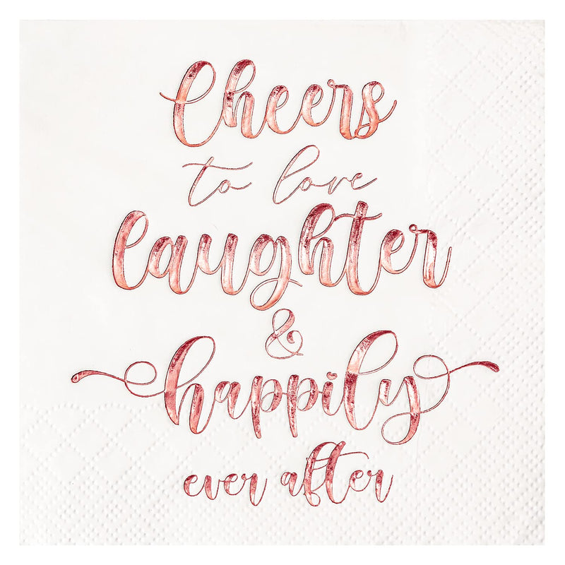 [Australia - AusPower] - Crisky Bridal Shower Napkins Rose Gold, Happily Ever After Cocktail Beverage Cake Dessert Napkins for Wedding & Bridal Shower Engagement Bachelorette Party Decorations,Cocktail Size, 50 Pcs, 3-Ply RoseGold 