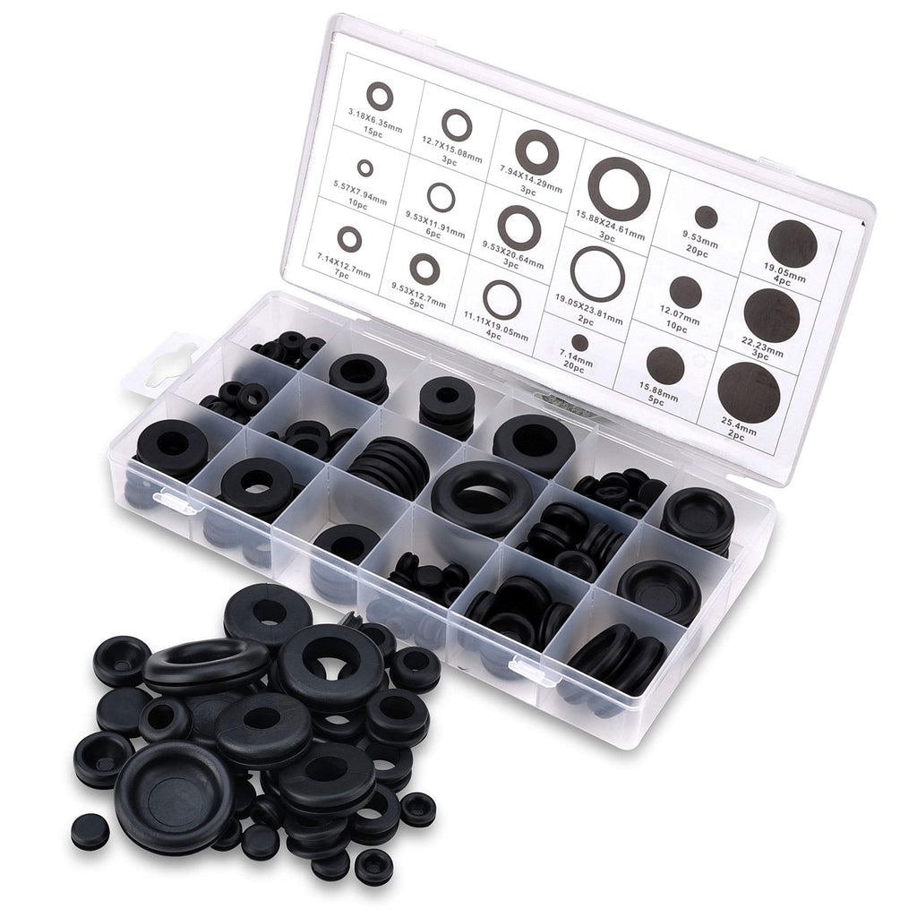 [Australia - AusPower] - 125PC Rubber Grommet Set 18 Sizes, Ring Gasket Rubber, Great Selection for a Variety of Uses (Planned and Unplanned) - Firewall Hole Plug Assortment Set Electrical Wire etc by Valchoose 