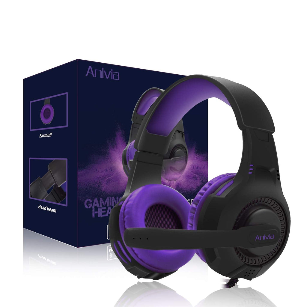 [Australia - AusPower] - Anivia PS4 Headset PC Gaming Headsets for Xbox One - AH68 3.5mm Wire Over Ear Headphone with Mic, Volume Control, Noise Isolating Compatible with Playstation4, Laptop, PSP, MP3, Smartphones, Tablet Purple 