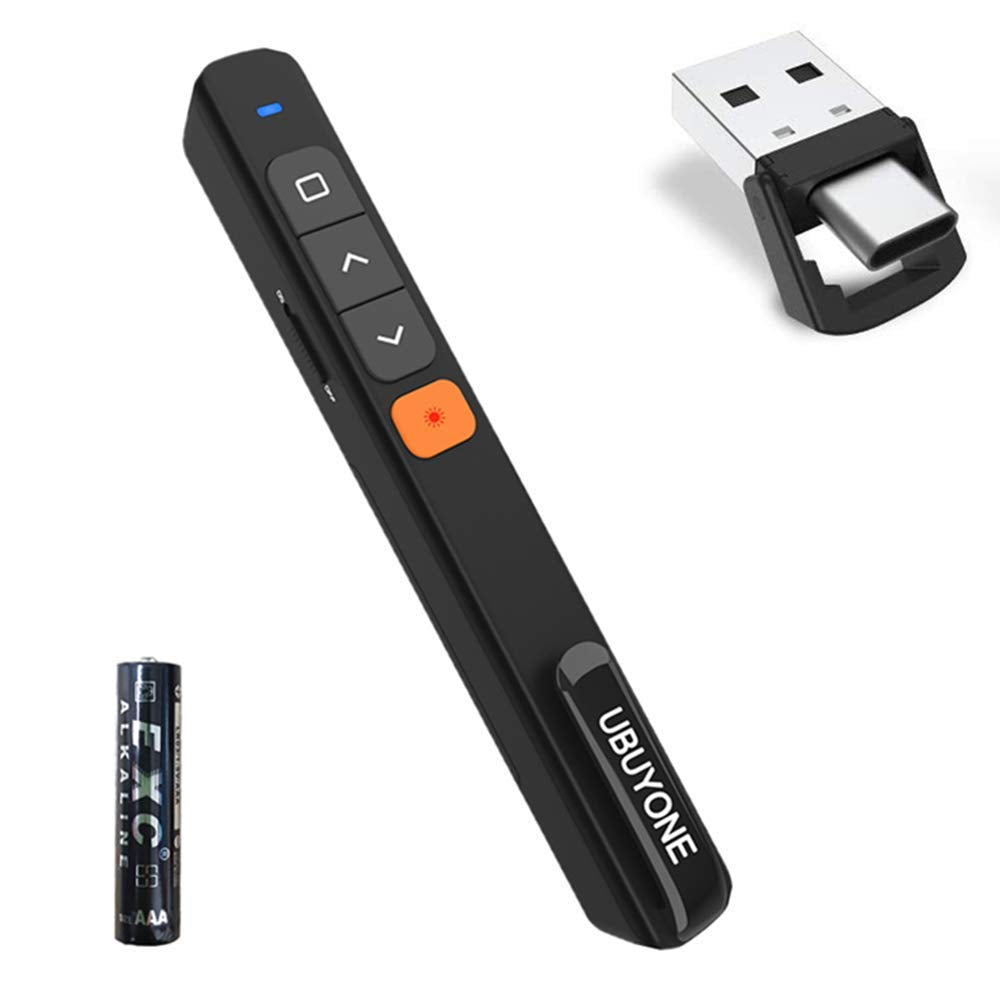 [Australia - AusPower] - Presentation Clicker Type C/USB A 2 in 1 PowerPoint Remote Control Wireless Presenter with Hyperlink &Volume Control Receiver Pointer Slide Clicker for Mac/Win/Computer/Laptop(Battery Include) USB/Type-C 