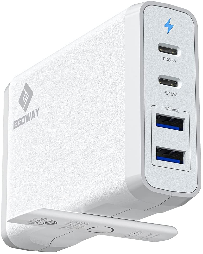 [Australia - AusPower] - USB C Wall Charger, E EGOWAY 90W 4-Port Charger with 60W & 18W USB C PD Power Delivery Adapter and Dual USB A Ports-12W White 