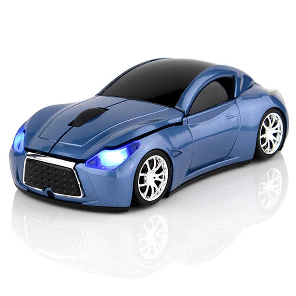 [Australia - AusPower] - Ai5G Race Car Mouse Wireless Sports Car Shaped Mouse 2.4GHz LED Light Shining Surface Decoration Desktop Laptop Computer Mouse Optical Mice (Blue) Blue 