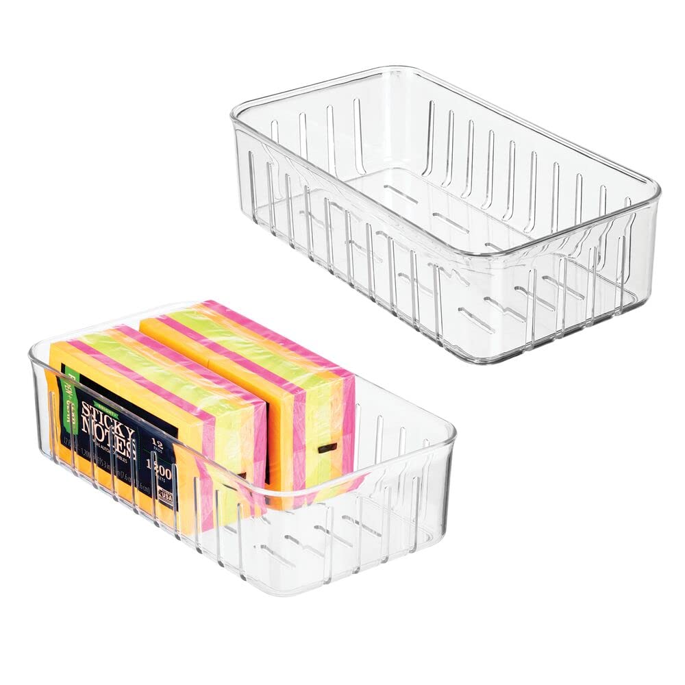 [Australia - AusPower] - mDesign Rectangular Plastic Office Supplies Storage Organizer Bin for Pads, Pens, Pencils, Dry Erase Markers, Highlighters, Sticky Notes, Mailing Labels - 2 Pack - Clear 