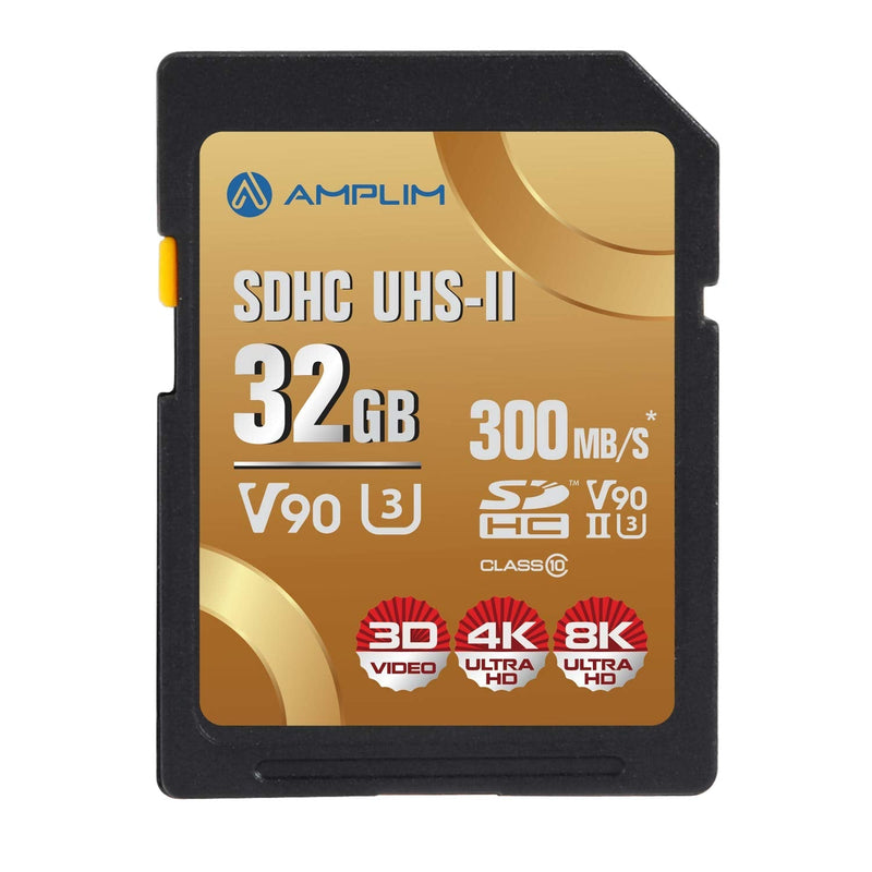 [Australia - AusPower] - Amplim 32GB V90 UHS-II SD SDHC Card, 300MB/S 2000X Read/Write Lightning Speed Performance, Extreme Read, U3 Secure Digital Memory Storage for Professional Photographer and Videographer V90 32GB 