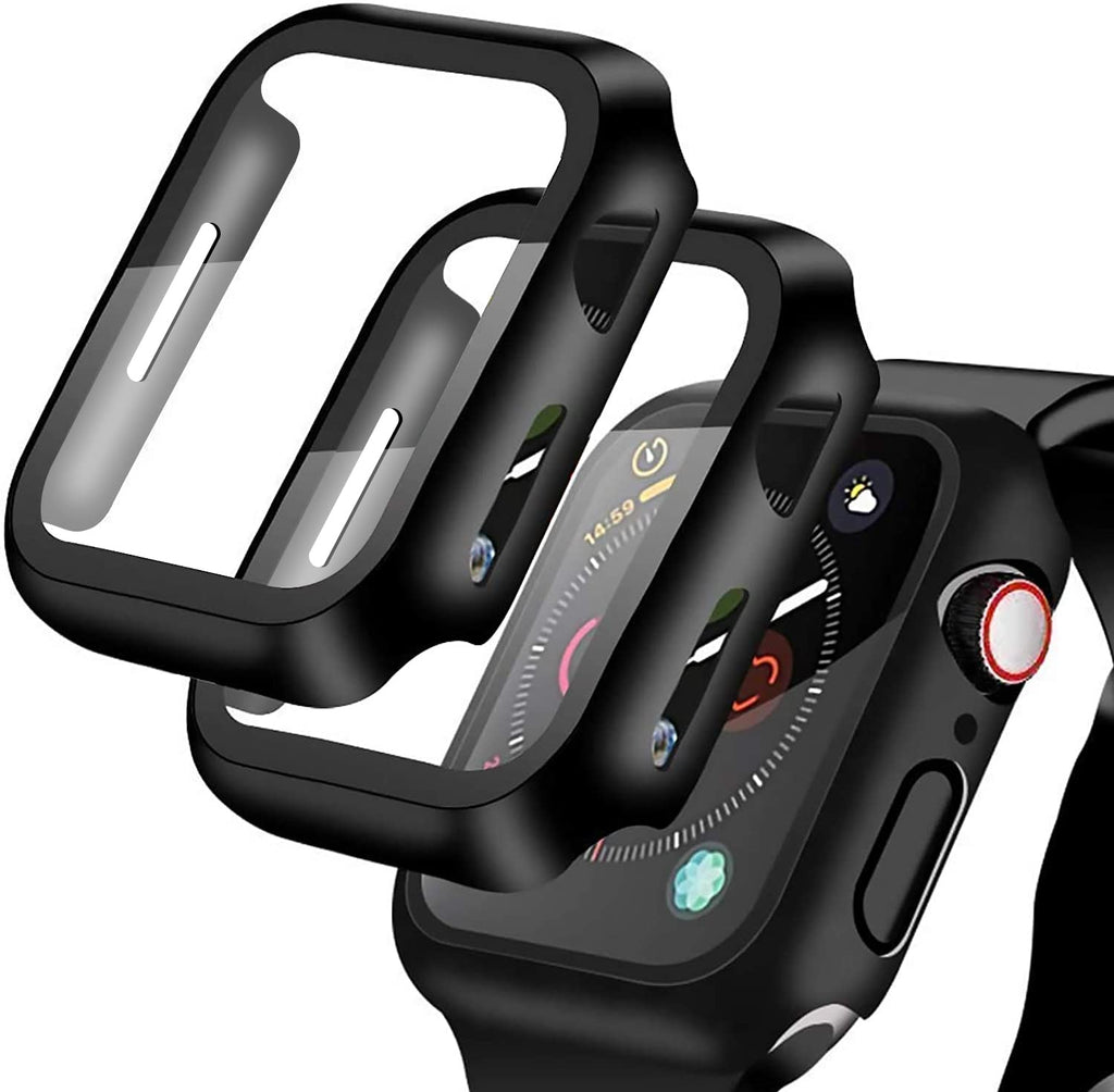 [Australia - AusPower] - [2 Pack] Compatible for Apple Watch 42mm Series3/2/1 Tempered Glass Screen Protector with Hard Black Case, YMHML Full Coverage Easy Installation Bubble-Free Cover for iWatch Accessories 