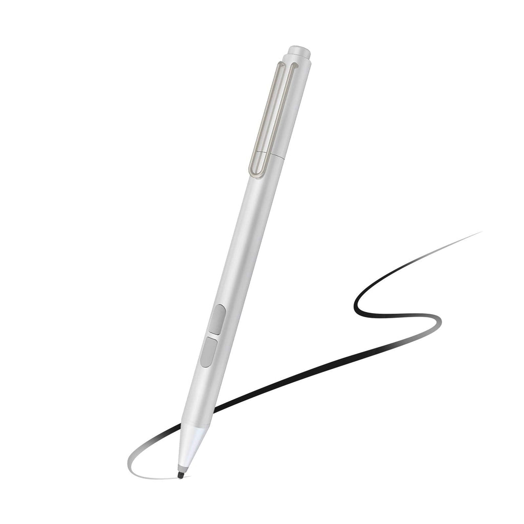 [Australia - AusPower] - Uogic Pen for Microsoft Surface, Palm Rejection, 1024 Levels Pressure, Flex & Soft HB Nib, Compatible with Surface Pro/ Book/ Laptop/ Go, Including 2 Spare Nibs & AAAA Battery Silver 