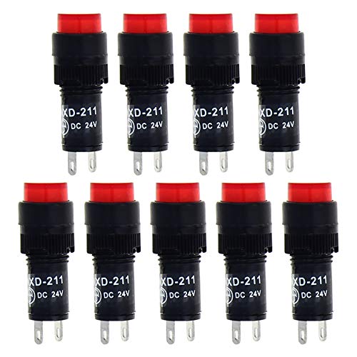 [Australia - AusPower] - Othmro 24V Plastic LED Indicator Signal Lamp 10mm Diameter Red Color Panel Mount pin Based Led Light NXD-211 Length 35mm 9Pcs 