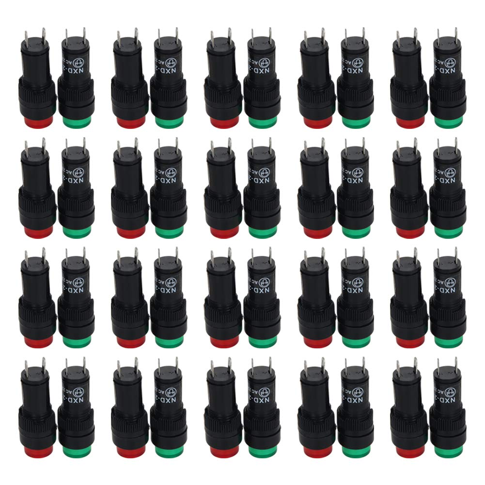 [Australia - AusPower] - Othmro 220V Plastic LED Indicator Signal Lamp 10mm Diameter Red + Green Color Panel Mount pin Based Led Light NXD-211 Length 35mm 20Pcs 