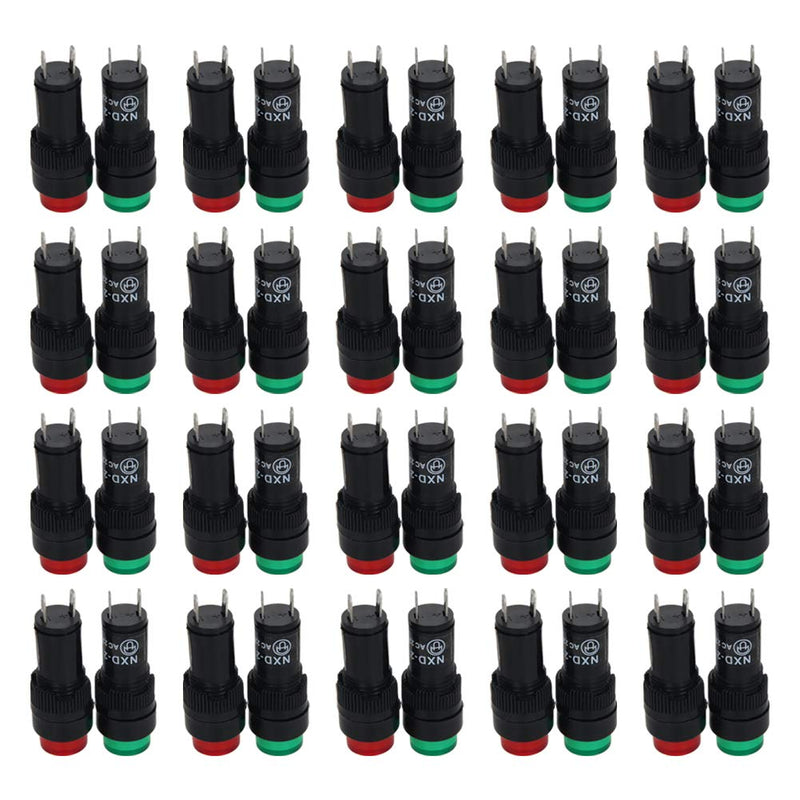 [Australia - AusPower] - Othmro 220V Plastic LED Indicator Signal Lamp 10mm Diameter Red + Green Color Panel Mount pin Based Led Light NXD-211 Length 35mm 20Pcs 