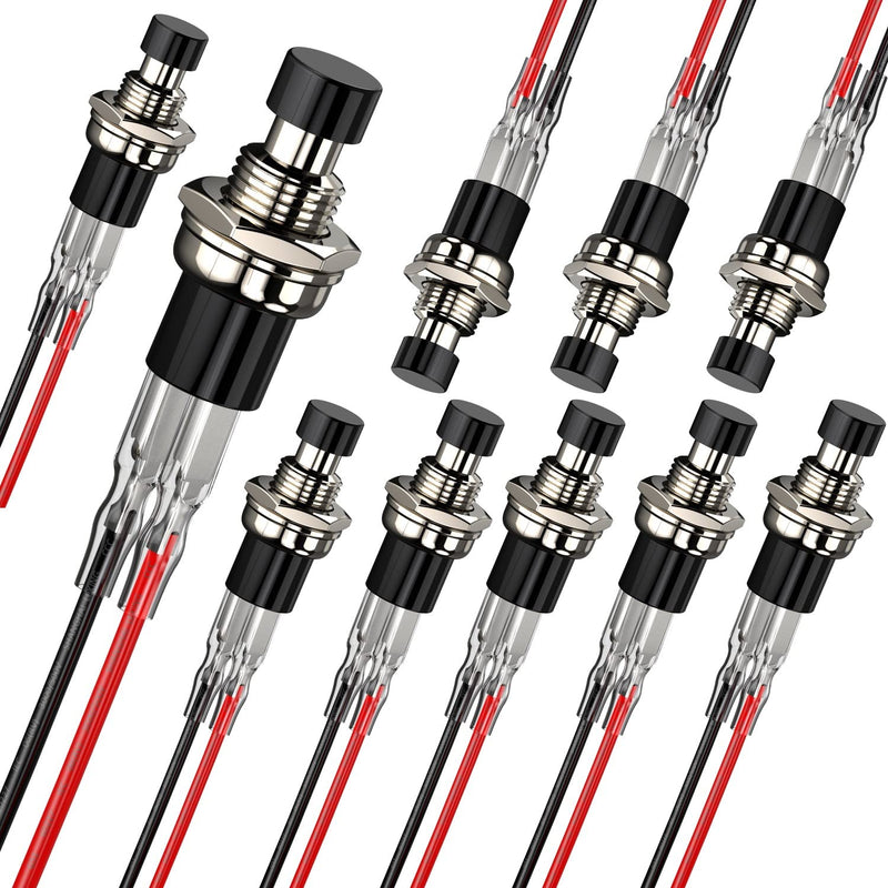 [Australia - AusPower] - DIYhz Momentary Push Button Switch, 1A 250V AC SPST Mini Pushbutton Switches with Wire Normal Closed(NC) Black Cap - 10pcs NC-10 