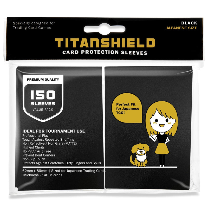 [Australia - AusPower] - TitanShield (150 Sleeve/Black Small Japanese Sized Trading Card Sleeves Deck Protector for Yu-Gi-Oh, Cardfight!! Vanguard & More 