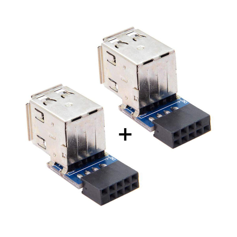[Australia - AusPower] - Cablecc 2pcs 9Pin/10Pin Motherboard Female Header to Dual USB 2.0 Female Adapter Vertical Type 