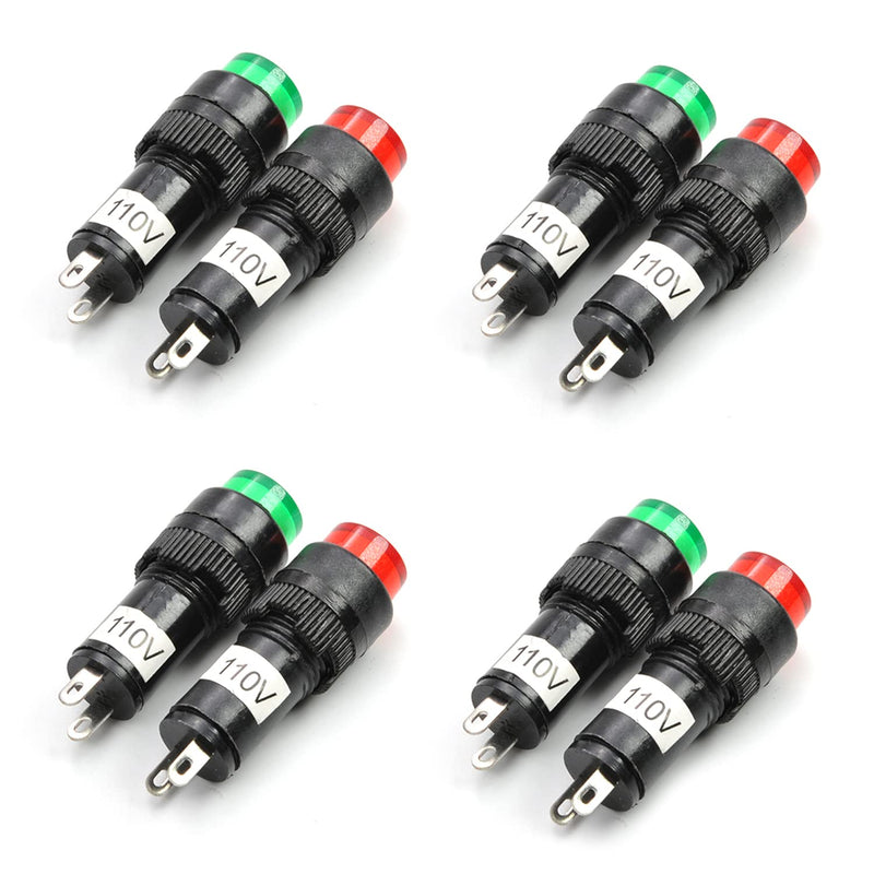 [Australia - AusPower] - Othmro Round Button Signal Lights DC 110V, NXD-211 35mm Length Red Green Neon Bulb, Opening Diameter 10mm 8pcs Red Green Black 10mm/0.39in 