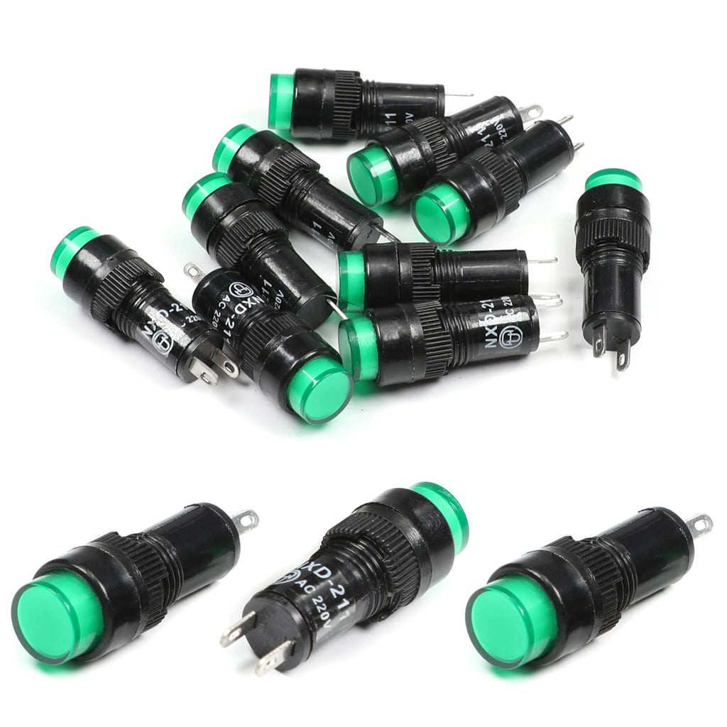 [Australia - AusPower] - Othmro Green 220V LED Power Indicator Pilot Signal Lamp 35mm Green Light 10pcs 10mm 10PCS 